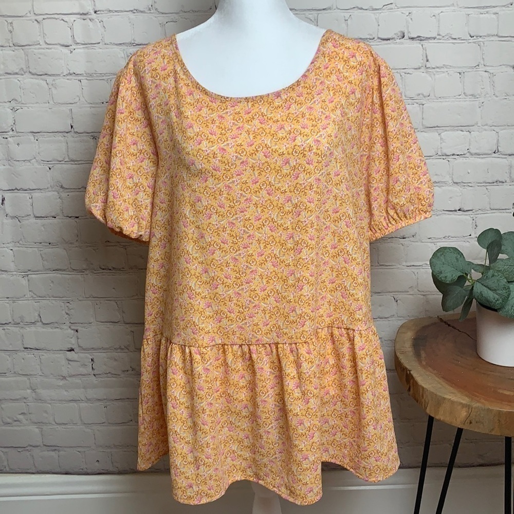 W5 Yellow Prairie Floral Peplum Blouse
